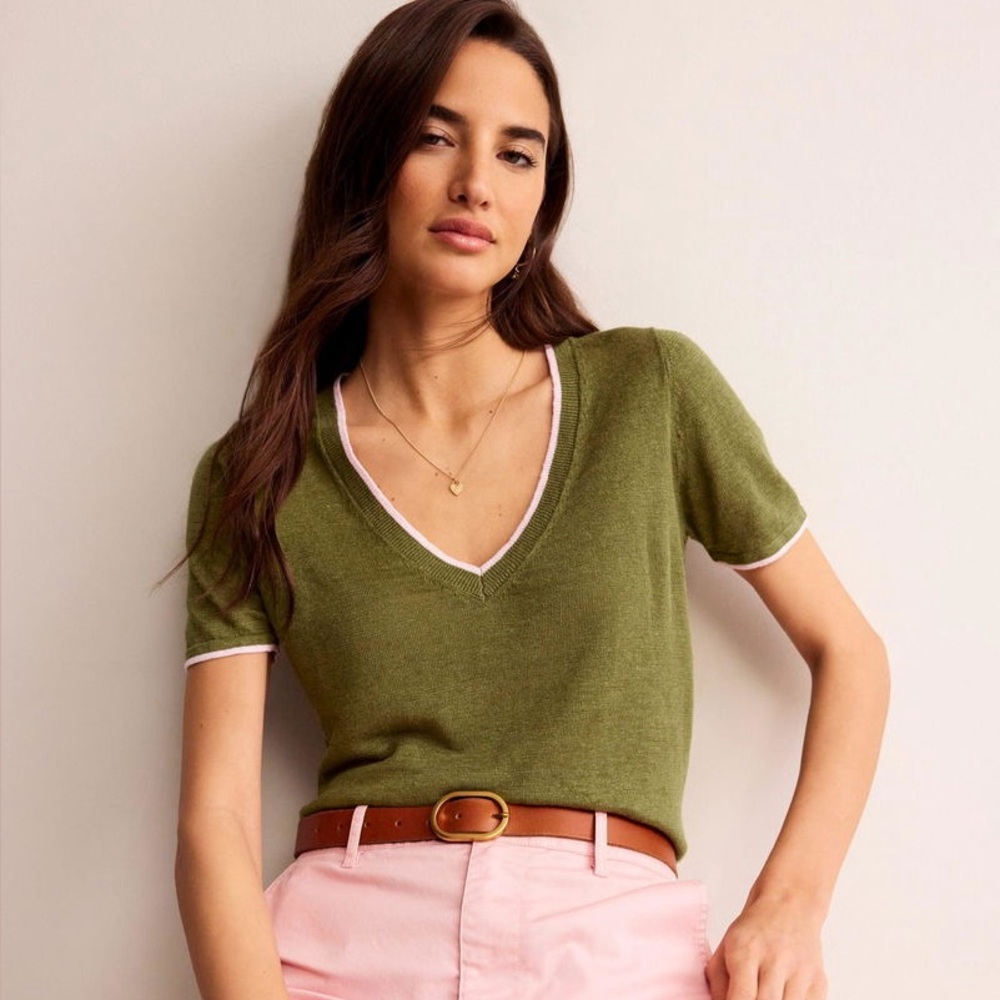 Boden Maggie V-Neck Linen T-Shirt NWT